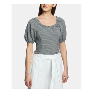 1. STATE Womens Gray Check Short Sleeve Scoop Neck Top Size: XS